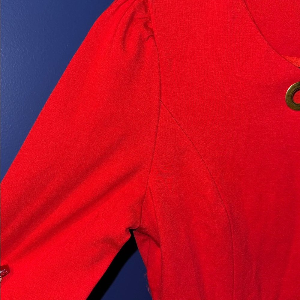 Red Peplum Sheath Dress | Medium-Large Fit | Gold Accent Detail ❤️ - Picture 5 of 17